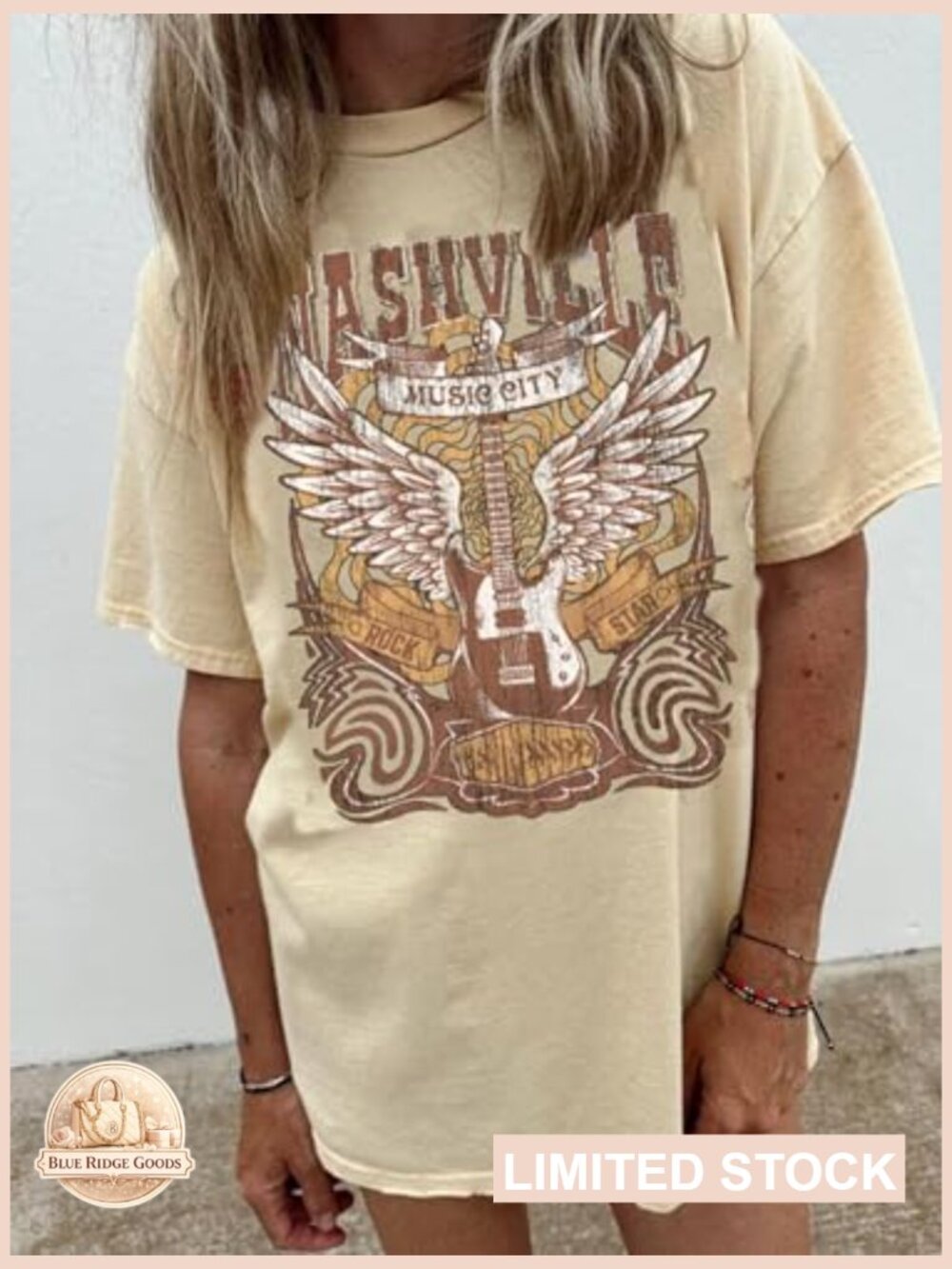 Oversized Vintage Graphic Tee Retro Rock Band Music City Nashville Style - Picture 3 of 5